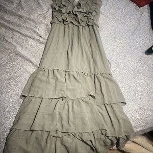 Elegant Gray Ruffled Women's Dress